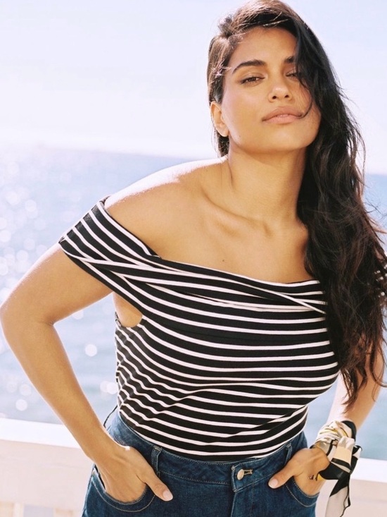 Anthropologie Tops - Anthropologie Black and White Striped Off-Shoulder Crop Top